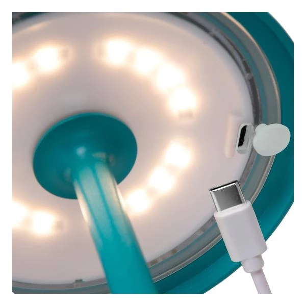 Lucide JOY - Lampe de table Rechargeable Intérieur/Extérieur - Batterie/Piles - Ø 12 cm - LED Dim. - 1x1,5W 3000K - IP54 - Turquoise - détail 4